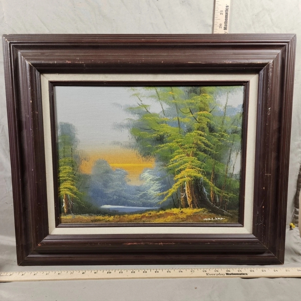 Vintage Oil On Canvas Painting Sunset Woods Warm Color Landscape Signed Willson